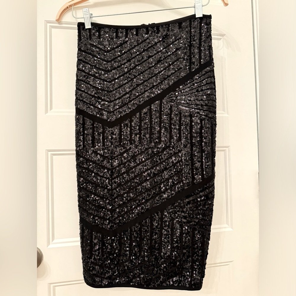 Women’s Windsor Black Sequin Body Con Midi Pencil Skirt